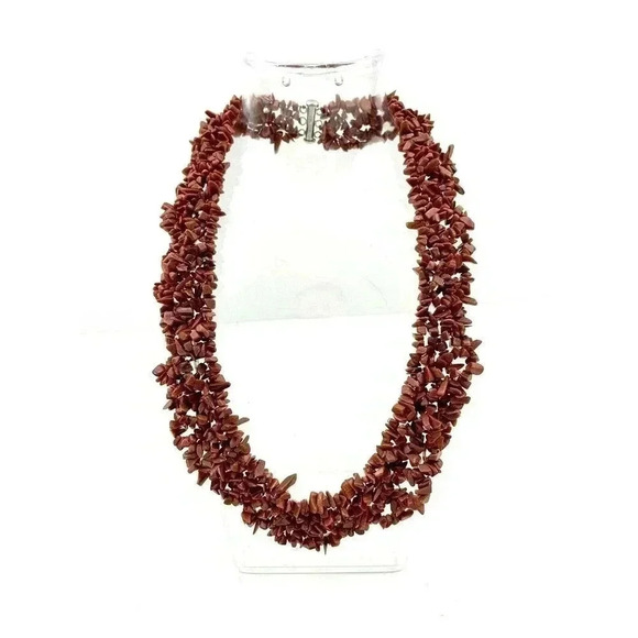 VTG Set Brown Goldstone Speckle Chips Cluster Necklace with Bracelet 925 WJ 18" - Picture 1 of 12